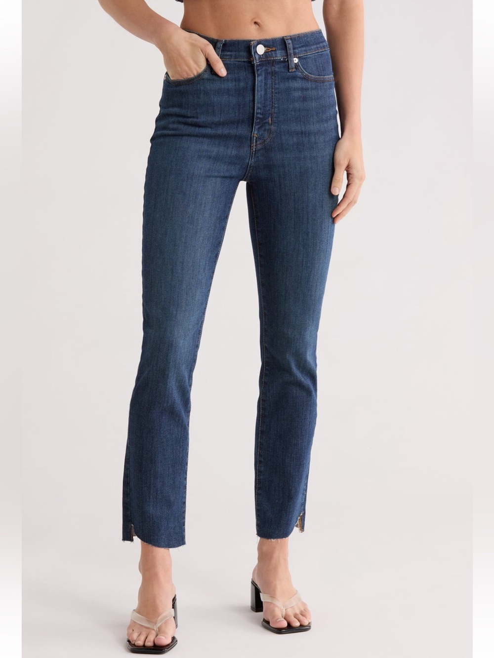 Frame High Waist Step Hem Straight Leg Jeans- Dark Rinse